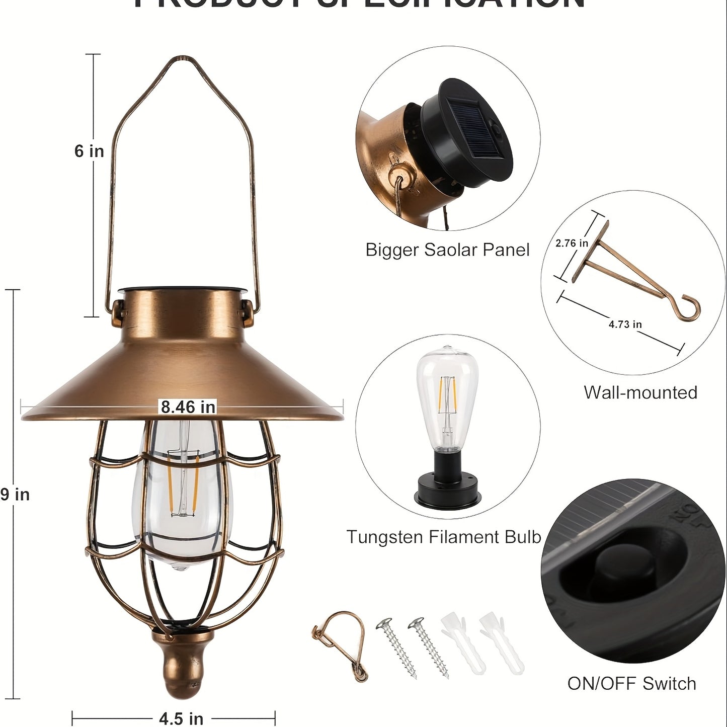 2 Pack Solar Outdoor Lights, Metal Hanging Lantern, Waterproof Solar Lights With Wall Mount Kit Or Porch, Patio, Yard Decor