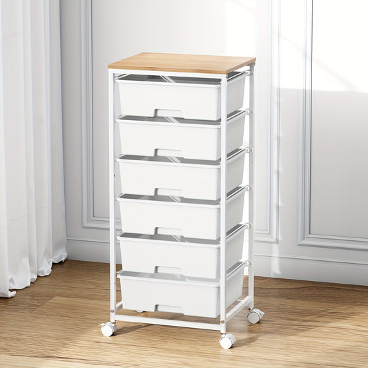 TOOLF Rolling Storage Cart With Drawers, Utility Cart With 6 Drawers And Tabletop, Craft Storage Cart With Lockable Wheels For Bedroom, Office, Classroom, Living Room