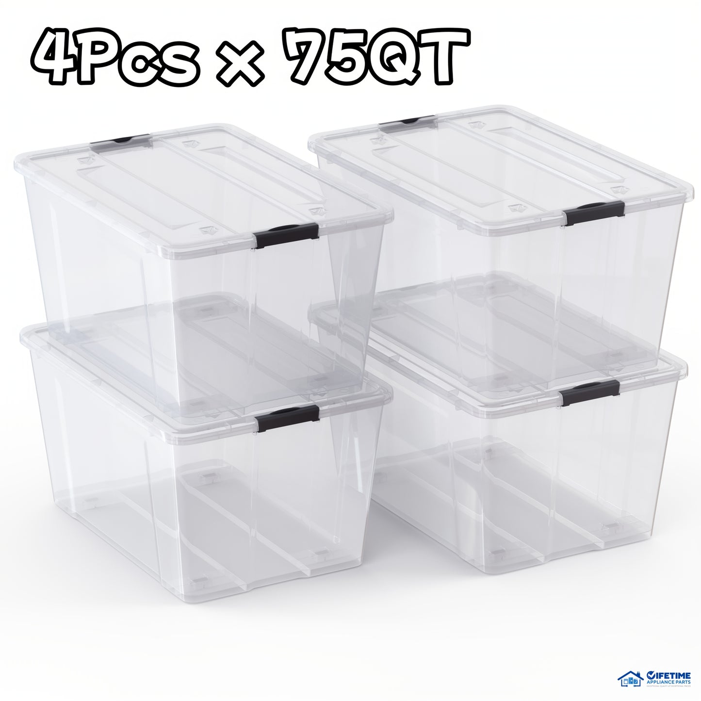 6pcs/set 34QT/54QT/75QT, [Upgraded Version] With Lid Storage Box, Super Durable Lid And Safety Buckle - Super Transparent, Toy Stackable Book, Clothing Storage Container, Closet, Wardrobe, Bedroom, Bathroom, Office Home Plast