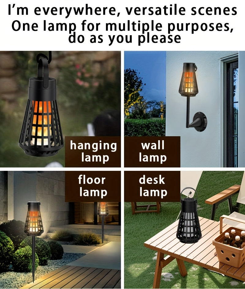 1pc or 4-in-1/8-in-1 Solar-Powered Outdoor Flame Effect Lantern - IP44 & Windproof, Multi-Functional Hanging/Table/Wall/Ground Lighting with Flickering Flame Effect, Energy-Efficient LED Bulb for Camping, Garden, Patio, Balco