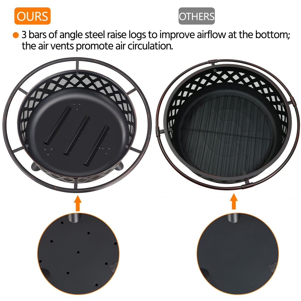 Costoffs Halloween Outdoor Iron Fire Pit Round Metal Outside Firepit with Mesh Screen Poker Rain Cover for BBQ/ Patio/ Backyard, Bronze