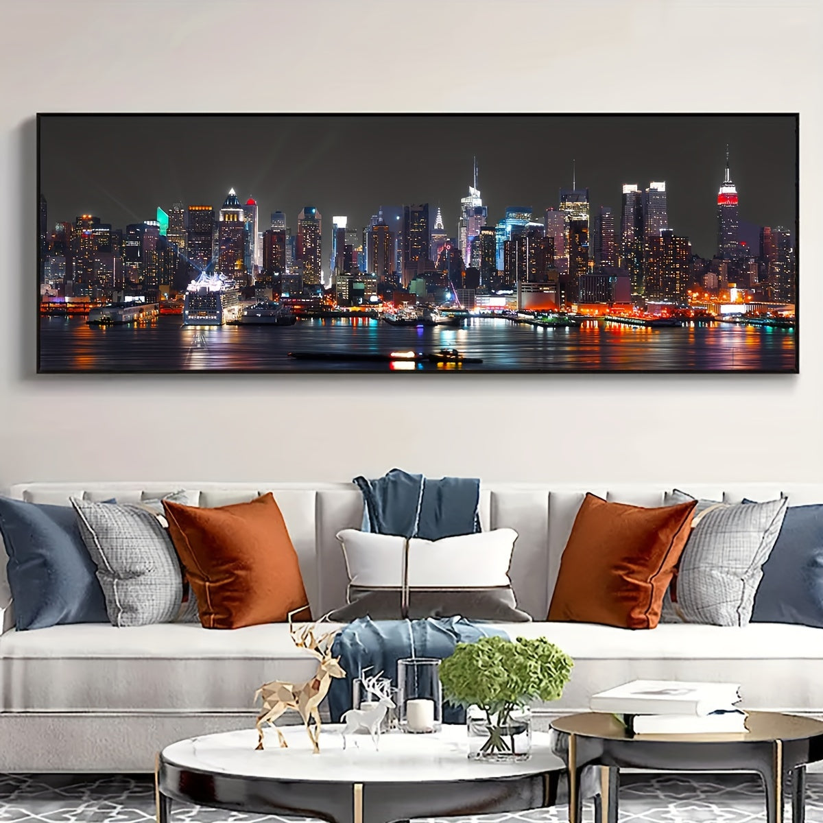 [Odorless Canvas Art Poster] Waterproof & Odorless Urban Riverside Night View Canvas Art Poster - Chic Wall Decor for Living Room, Bedroom, Office - Perfect Gift Idea