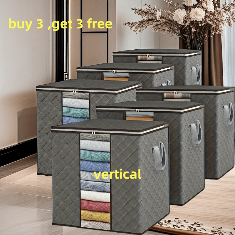 [Buy 3 Get 3 Free, Storage Bags] 6-Pack Extra Large Gallon Storage Bags with Heavy-Duty Handles | Durable Nylon Foldable Organizers for Clothes, Blankets, Bedding, Pillows & Toys, Space-Saving Grey Storage Solutions for Home,