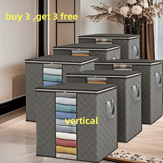 [Buy 3 Get 3 Free, Storage Bags] 6-Pack Extra Large Gallon Storage Bags with Heavy-Duty Handles | Durable Nylon Foldable Organizers for Clothes, Blankets, Bedding, Pillows & Toys, Space-Saving Grey Storage Solutions for Home,