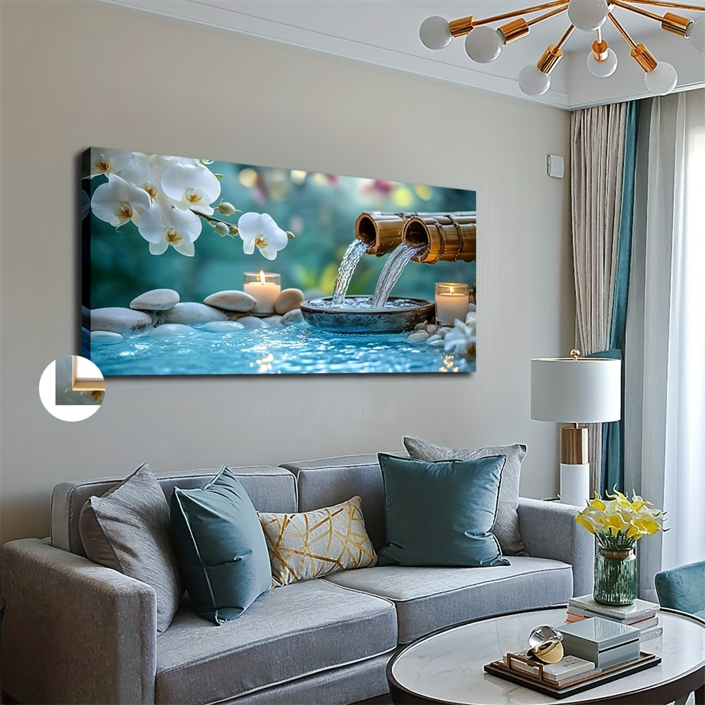 [Serene Canvas Art] 20x40 Inches Large Framed Canvas Wall Art | Serene White Pebble Design with Candlelit Ambiance, Ideal for Home, Office, Bedroom, Living Room Decor, Tranquil Room Accent, Candlelit Scene, Realistic Stone Te