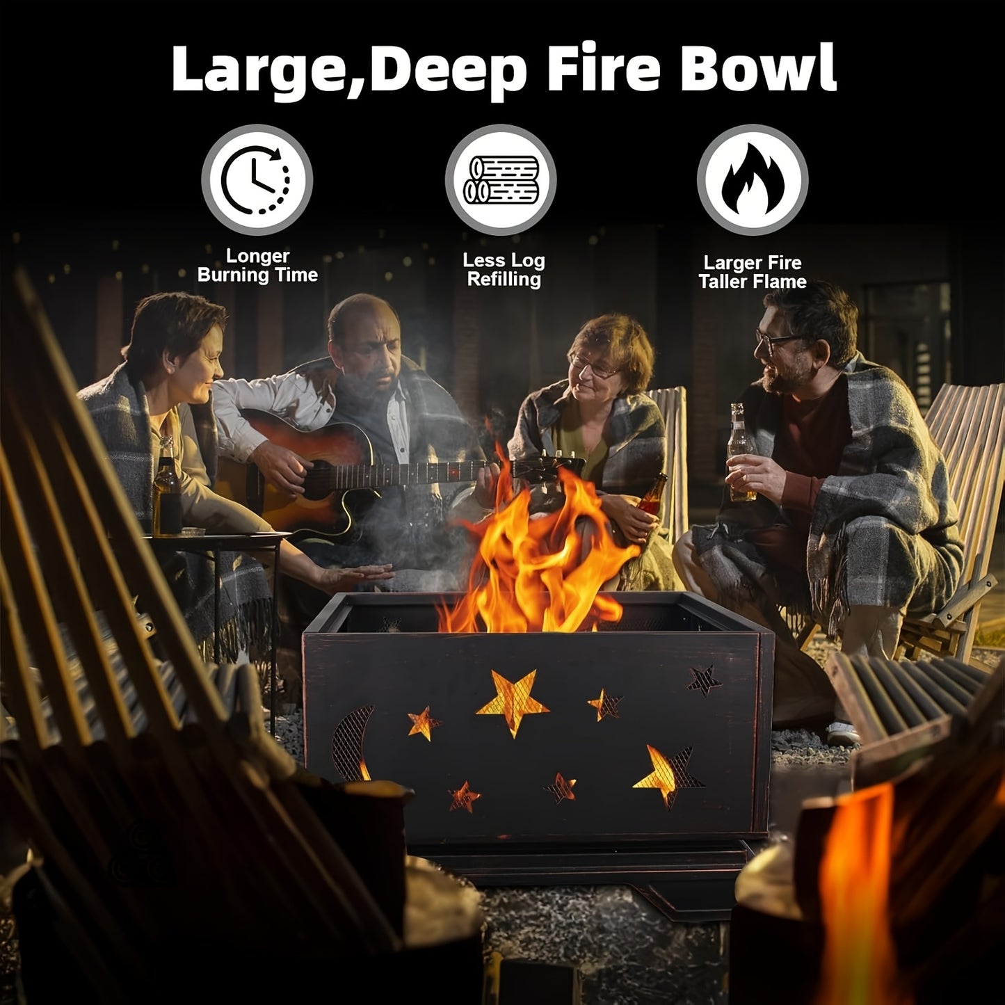 26in Fire Pit Set with Spark Screen, Mesh Cover And Poker, Heating Equipment Equipment, Use for Outside Bonfire Patio Picnic BBQ