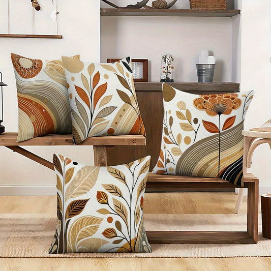 Single-sided 4pcsFloral Pillowcases DoubleSided Polyester Cushion Covers with Zipper Closure Earth Tone and Complex Patterns Machine Washable Suitable for Living Room Bedroom Sofa Decoration Bedroom Accessories|Bohemian Style