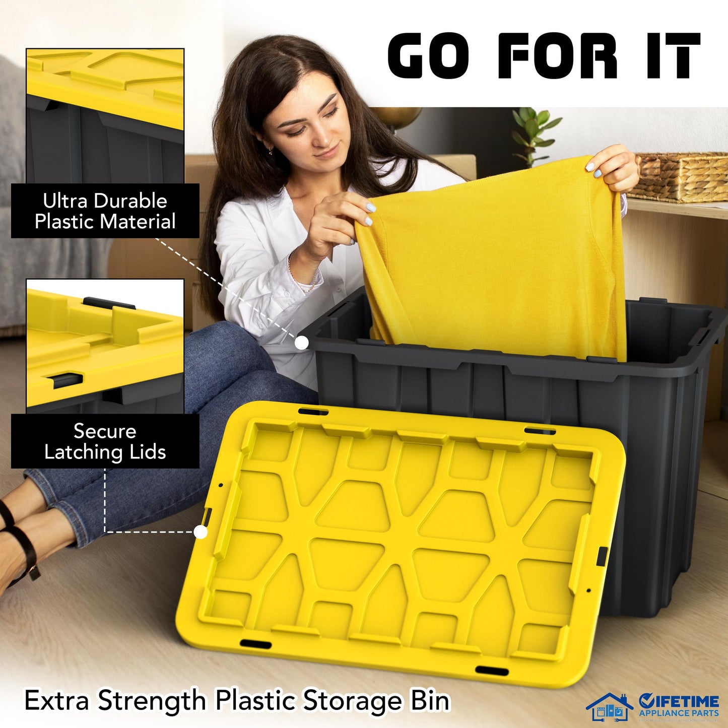 4pcs 17 Gallon/4pcs 23 Gallon/8pcs 12 Gallon Plastic Storage Bin Tote Organizing Container with Ultra Durable Secure Latching Lids, Stackable, Extra Strength Clear with Built In Handle - Black And Yellow