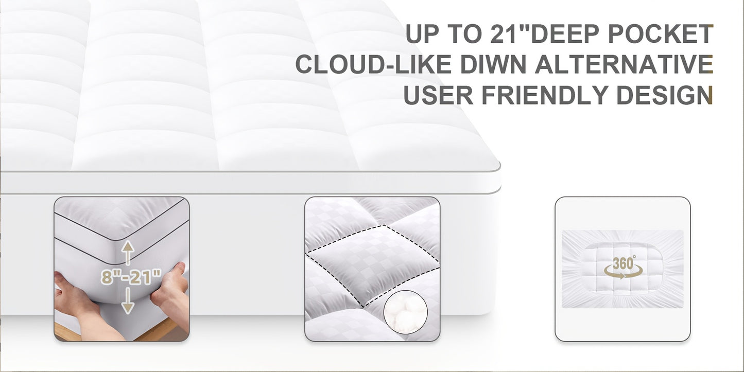 Extra Thick Mattress Padhave A Productive Night'S Sleep, Mattress Topper Cooling Mattress Protector with 8-21 Inch Deep Pocket.1000Gsm