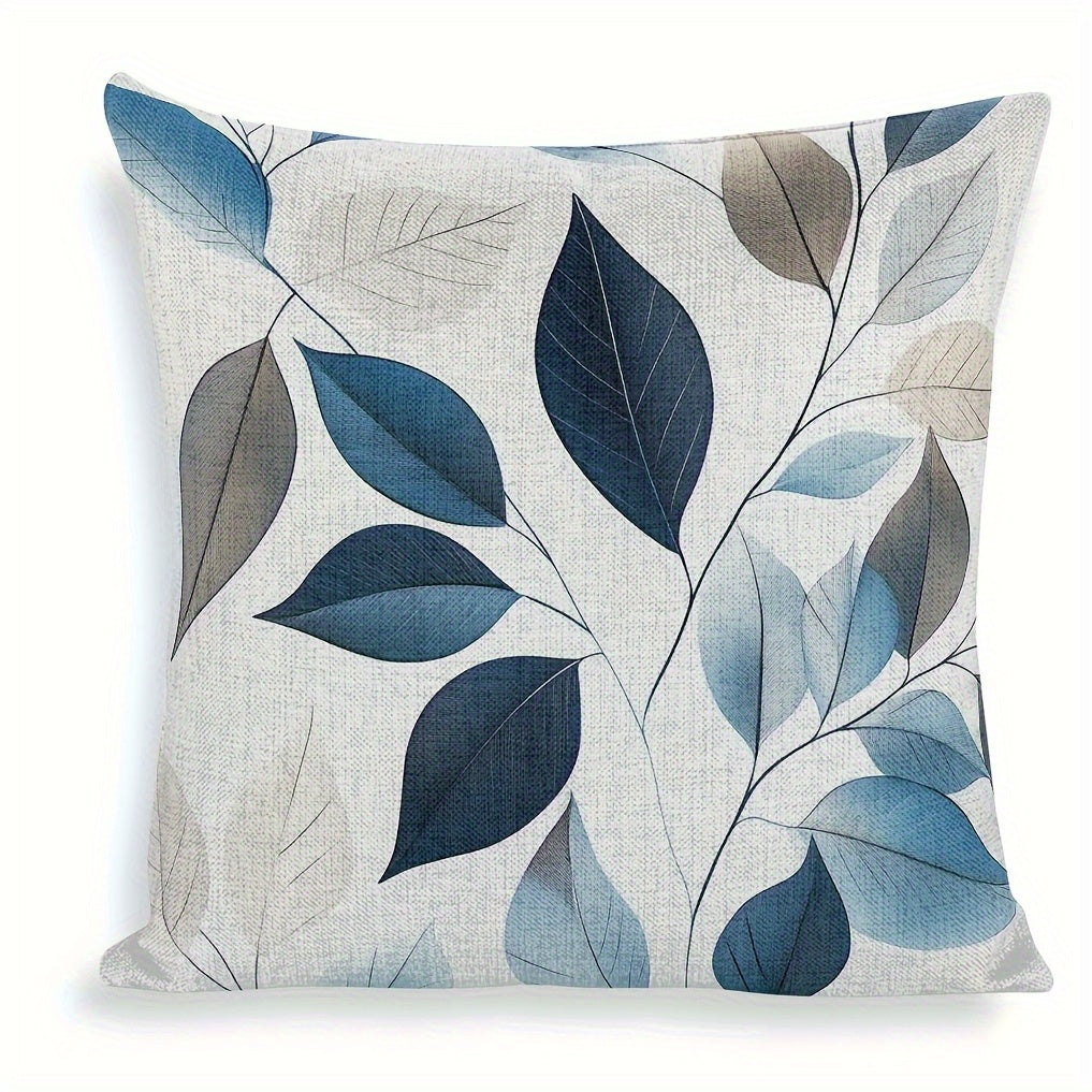 Grey Blue 4 Pack Leaf Theme Decorative Throw Pillow Covers - Double Sided Polyester Printed Pattern Zipper Closure Home Decor for Living Room, Bedroom and Sofa Home Decor (Pillow Inner Not Included)