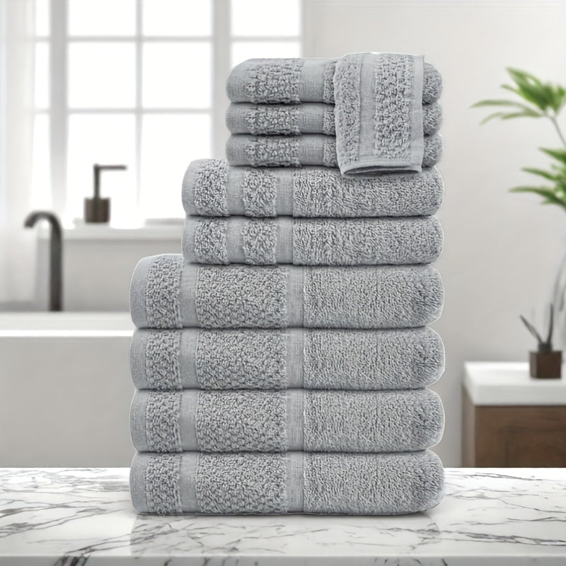 10pcs Bath Towel Set, 4pcs Bath Towels&2pcs Hand Towels&4pcs Washcloths, Solid Color, Cotton Towel, Absorbent, Quick-drying, Soft And Comfortable, Bathroom Supplies, Towels for Bathroom, Shower And Hotel, Bathroom Towel Sets,