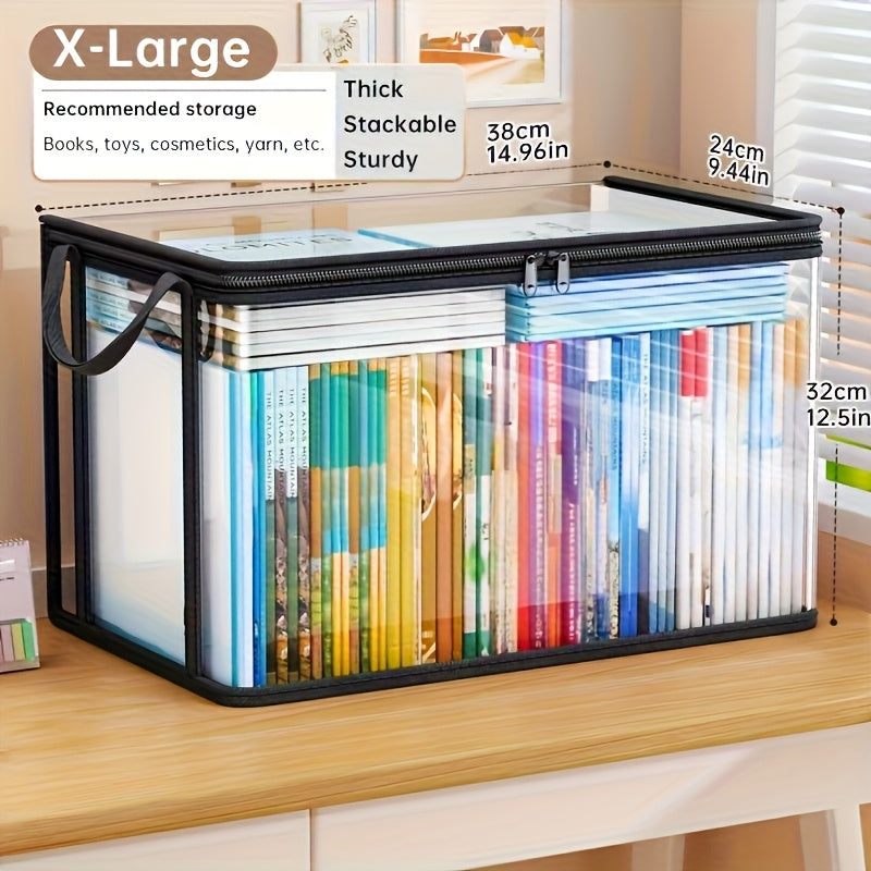 3 Sizes Available, Transparent PVC Storage Bag with Flip Lid and Viewing Window - Multipurpose Storage Box for Toys, Crafts, Books, School Supplies, Snacks - Durable Rectangular Home Organizer Box, 4 Seasons Suitable