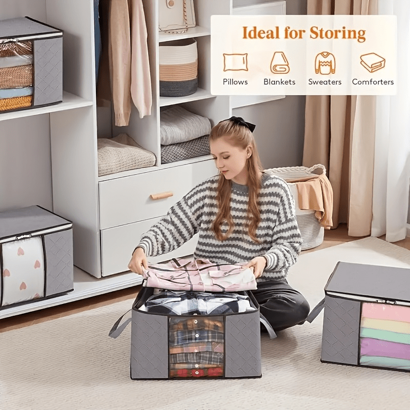 [Buy 3 Get 3 Free, Storage Bags] 6-Pack Extra Large Gallon Storage Bags with Heavy-Duty Handles | Durable Nylon Foldable Organizers for Clothes, Blankets, Bedding, Pillows & Toys, Space-Saving Grey Storage Solutions for Home,