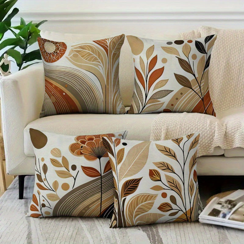 Single-sided 4pcsFloral Pillowcases DoubleSided Polyester Cushion Covers with Zipper Closure Earth Tone and Complex Patterns Machine Washable Suitable for Living Room Bedroom Sofa Decoration Bedroom Accessories|Bohemian Style
