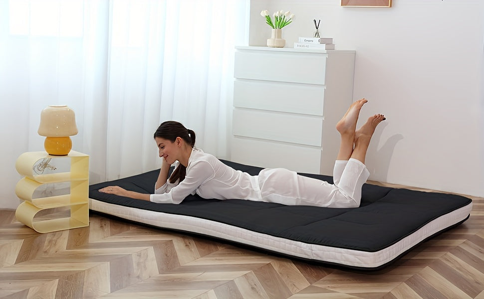LILYPELLE 4" Extra Thick Japanese-Style Floor Mattress - Memory Foam Foldable Roll-Up Design, Portable with Carrying Bag, Machine Washable for Camping, Travel, Guest Bed & Home Use, Home Sleeping Mat | Portable Mattress | Mem