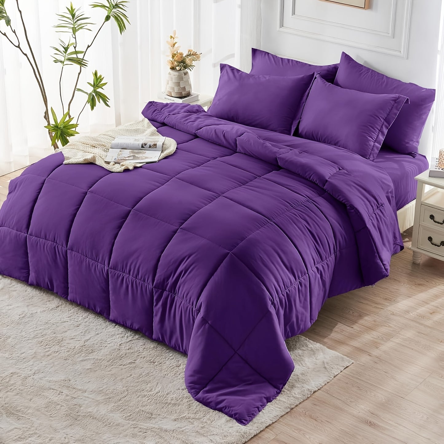 3pcs Solid Colour Checkered Comforter Set - Soft Microfiber, Lightweight, All-Season, Twin/Queen/King Size Bed In A Bag, Quilt Set with Breathable Fabric And Easy Care