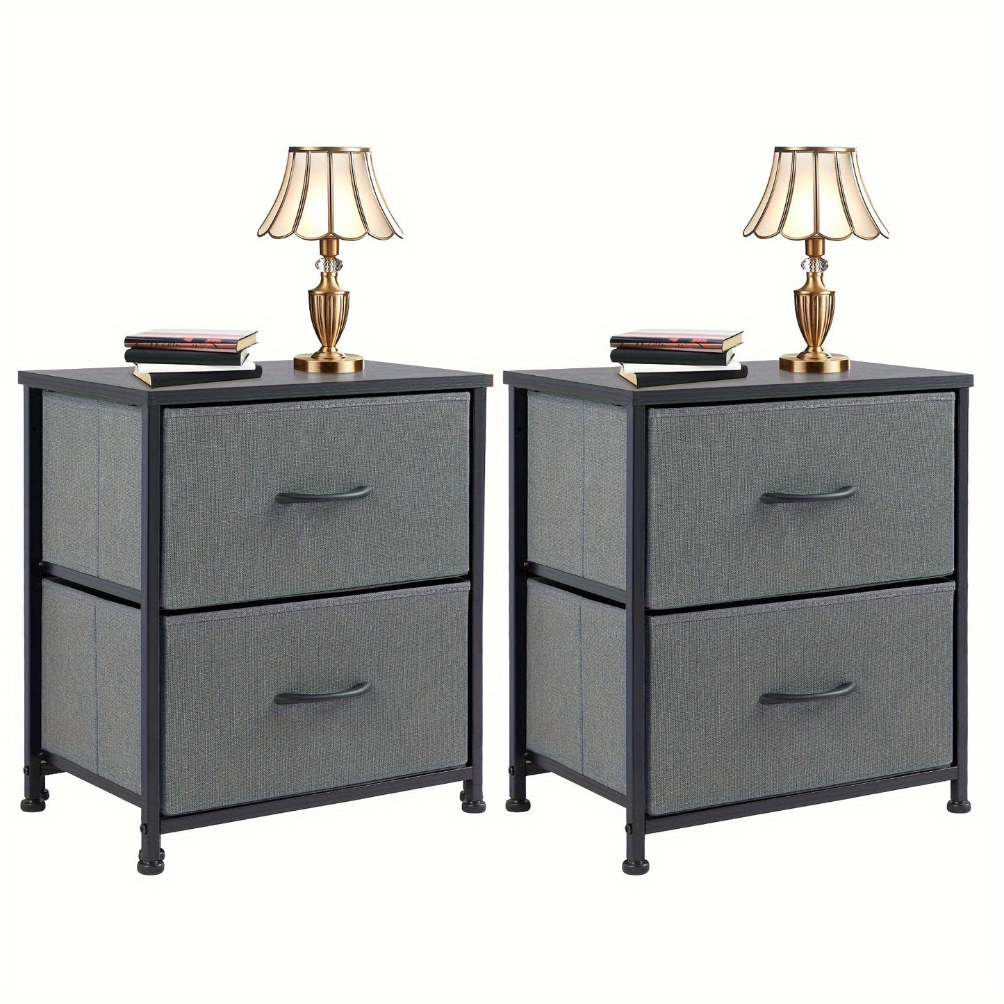 OLIXIS Set Of 2 Nightstand With 2 Storage Drawers, 20" Height Small Furniture End Table, Wooden Top Fabric Cabinet Night Stand Mini Dresser, Office Storage Cabinet, Suitable For Office