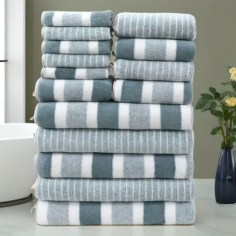 15pcs Coral Fleece Towel Set, Including 5 Face Towels, 5 Hand Towels And 5 Bath Towels, Comfortable Absorbent And Quick Drying Bath Towels, Suitable For Hotels, Sports, Travel, Fitness, Yoga, Ideal Bathroom Supplies, Wash Clo