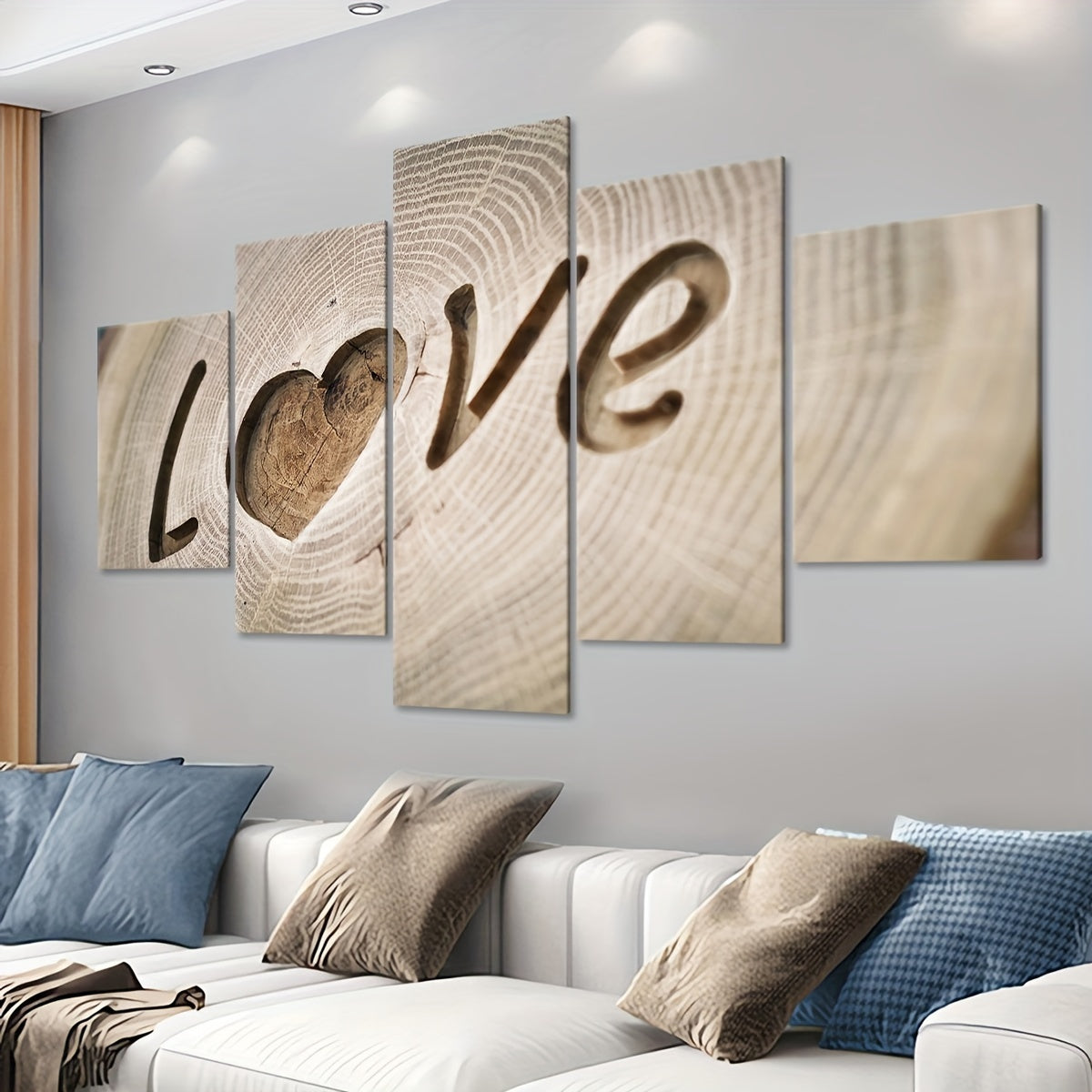 5pcs Love Tree Ring Canvas Art Set - Modern Wood Engraved Wall Decor, Waterproof & Odorless, Ideal for Bedroom, Living Room, Kitchen, Dorm - Perfect Gift for Family & Friends, Living Room Art|Modern Wall Art|Waterproof Print,