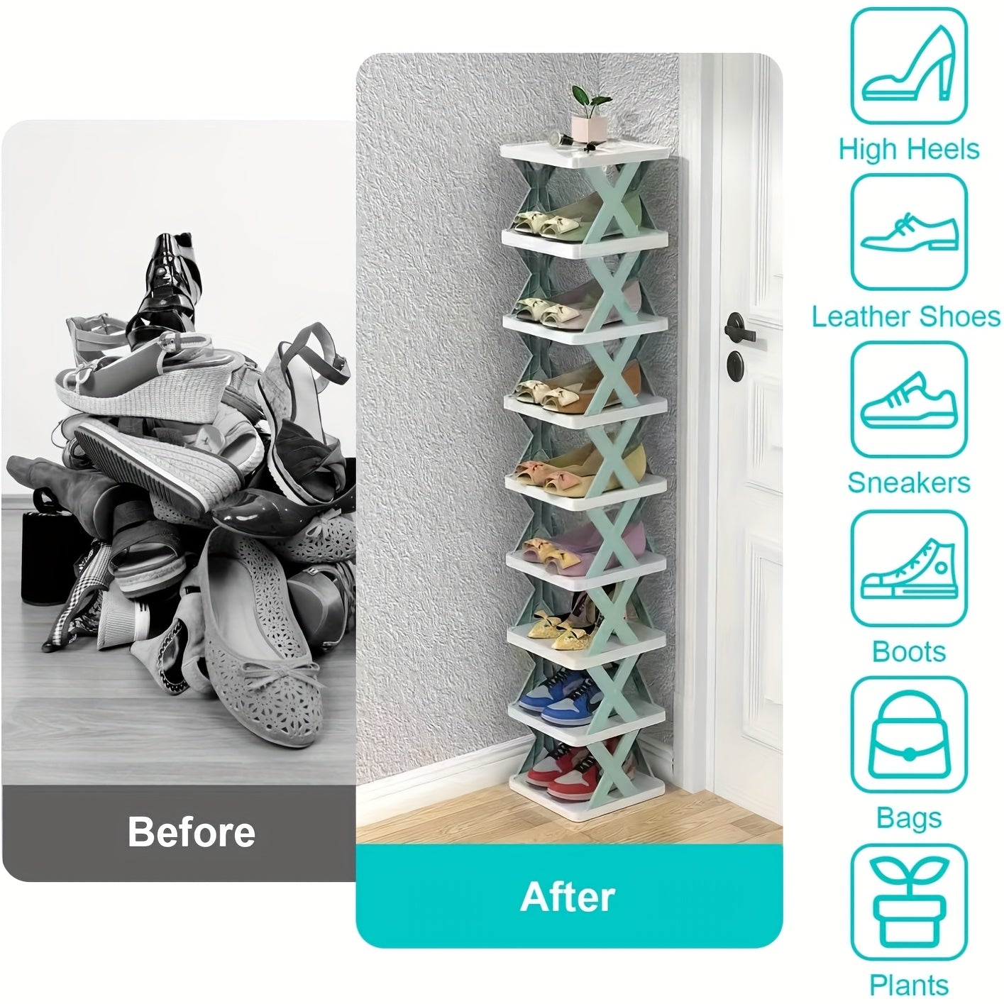 Space-Saving 9-Tier Shoe Rack - Durable PP Plastic Ladder Design Organizer, Multi-Functional Storage for Entryway, Bedroom, Living Room & Dorm - Sturdy, Lightweight & Easy Assembly, Dorm Room Organizer | Vertical Storage Solu