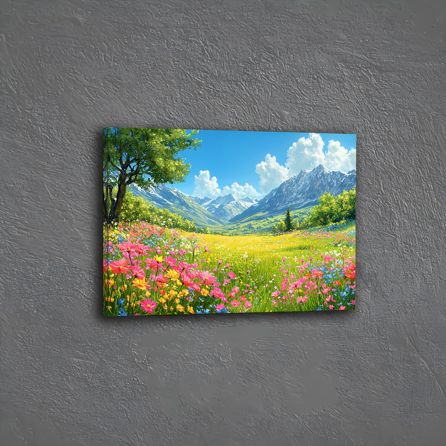 Room Decor 1pc Woven Wooden Framed Canvas Wall Art, Vibrant Meadow Flowers Landscape, Bachelor Party Home & Office Decor, Ideal Christmas Gift, 11.8x15.7 inches