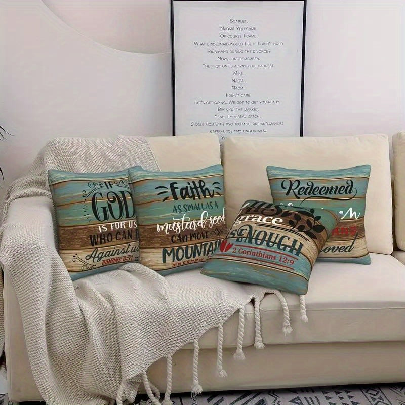 4pcs Inspirational Bible Pillowcases, 18x18 Inches, Short Plush Polyester, Hypoallergenic, Machine Washable, Zippered, Modern Style, Single-Sided Print for Sofa, Living Room, Bedroom Decor - White Set of 2