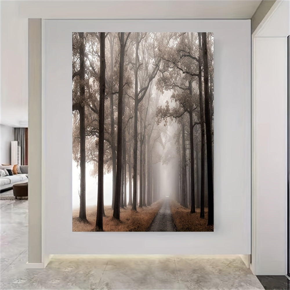 [Monochromatic Wall Art] High-Definition Monochromatic Misty Forest Canvas Wall Art | Unframed Vertical Print of Tall Trees Landscape, Perfect for Living Room, Bedroom, or Home Office Decor