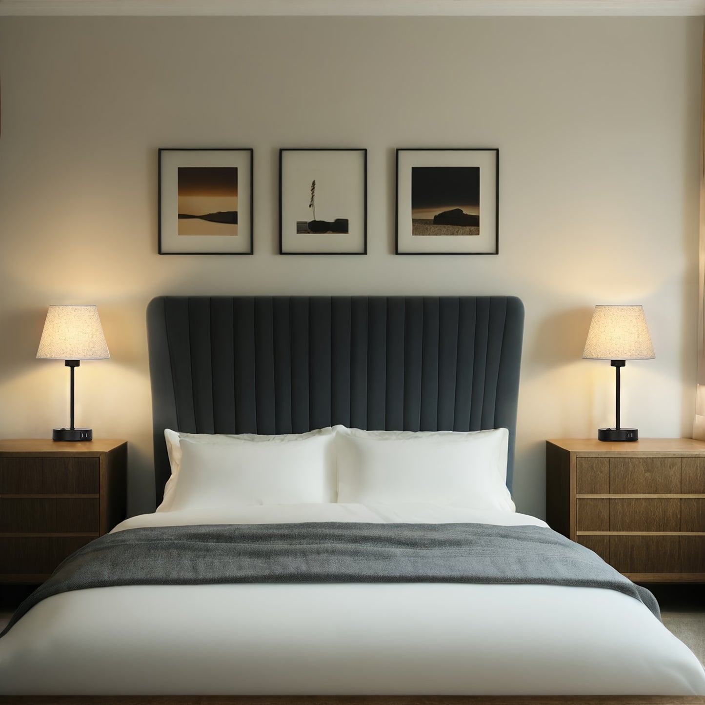 Table Lamps Set Of 2 with Dual USB Charging Ports, Modern Bedside Lamps Perfect for Bedroom, Living Room, Study Room