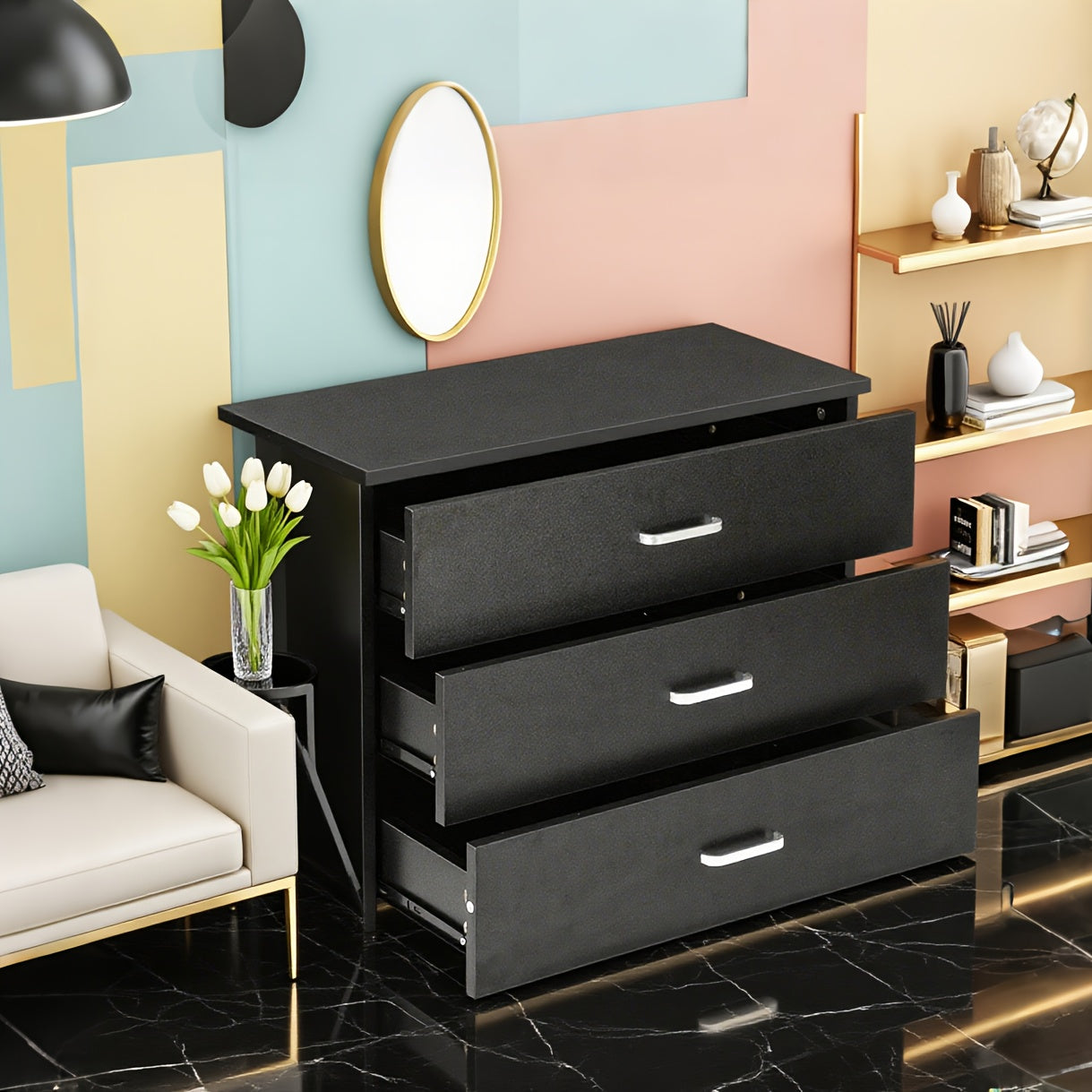 Nordic Chest of Drawers Bedroom Bedside Cabinet White Black Storage Cabinet Three Drawers Four Drawers Design Suitable for Entrance And Living Room Storage Organization Artifact