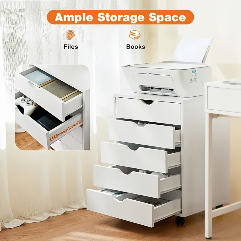5 Drawer Chest Mobile Storage Cabinets Small Wooden Dresser With Wheels Room Organization Furniture For Office Home