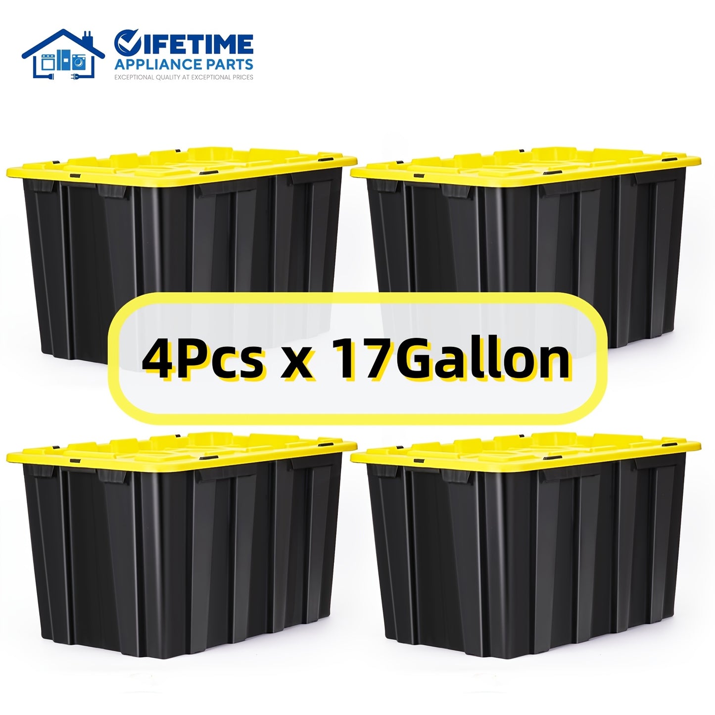 4pcs 17 Gallon/4pcs 23 Gallon/8pcs 12 Gallon Plastic Storage Bin Tote Organizing Container with Ultra Durable Secure Latching Lids, Stackable, Extra Strength Clear with Built In Handle - Black And Yellow