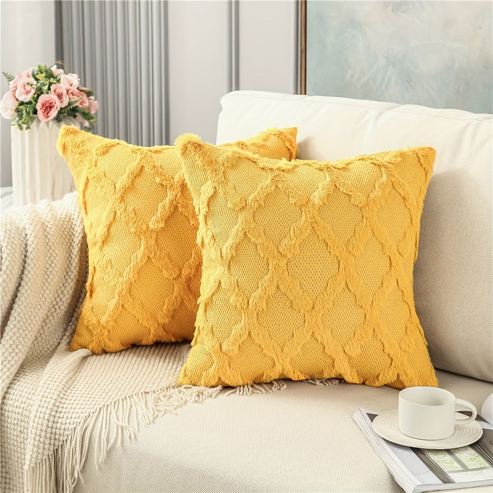 Set of 2 Bohemian Chic Velvet Throw Pillow Covers - Soft, Machine Washable, Woven Zipper Closure, Geometric Pattern Design - Decorative Cushion Covers for Living Room, Bedroom, and Outdoor Spaces