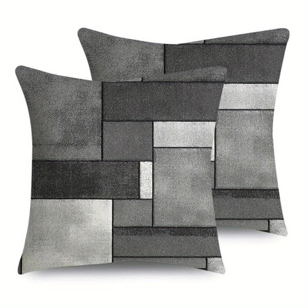 Set of 2 Gray Geometric Rectangular Throw Pillow Covers - Modern Abstract Design in Shades of Gray, Polyester Material with Zip Closure, Perfect for Beds, Sofas, and Bedrooms, Bedroom Decor|Contemporary Pillow Cover|Zippered