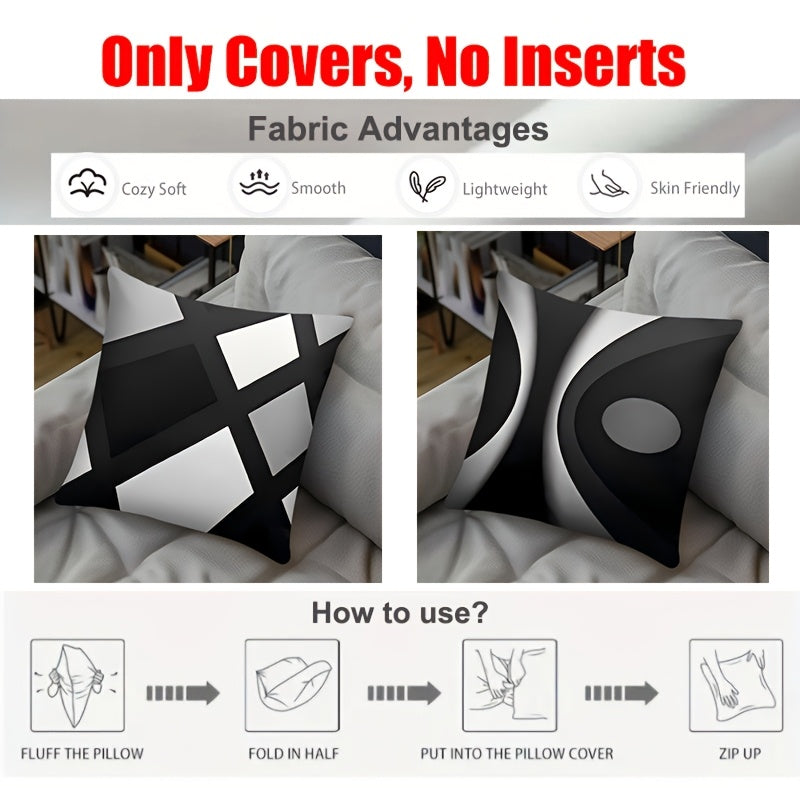 Set Of 4 Black Throw Pillow Covers Modern Abstract Grey Stripes Gray White Acrylic Bold Decorative Pillow Cases, Cozy Washable Polyester Cushion Covers For Home Decor Square 17.7x17.7 Inches Pillowcases (Pillow Insert Not Inc