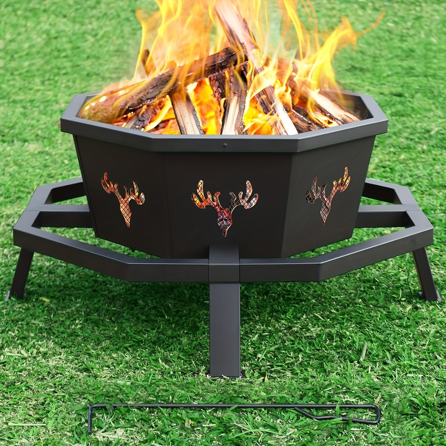 [Octagonal Wood Burning Fire Pit] 35 Inch Octagonal Wood Burning Fire Pit - Outdoor Bonfire Firepit for Camping, Backyard, Patio