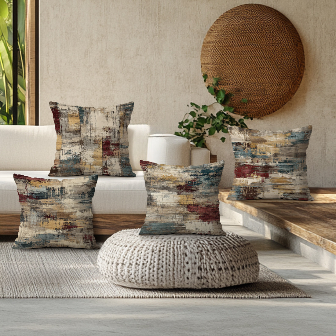 4pcs Abstract Paint Strokes Texture Pattern 18x18 Inches, Decorative Brown Throw Pillow Covers Set for Couch Sofa Bedroom Living Room Car