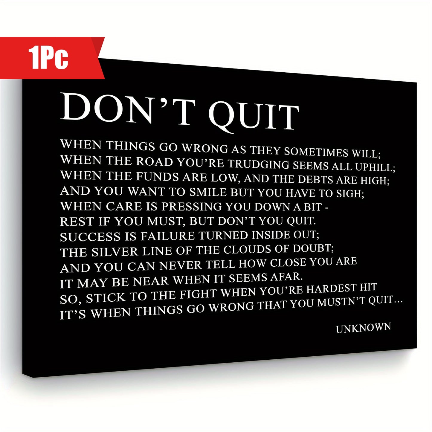 11.8x15.7 inches Wooden Framed Canvas Art Print - 1pc "Don't Quit" Motivational Quote Inspirational Wall Decor for Living Room, Bedroom, Office - Perfect Gift for Her or Him, Single's Party Decoration