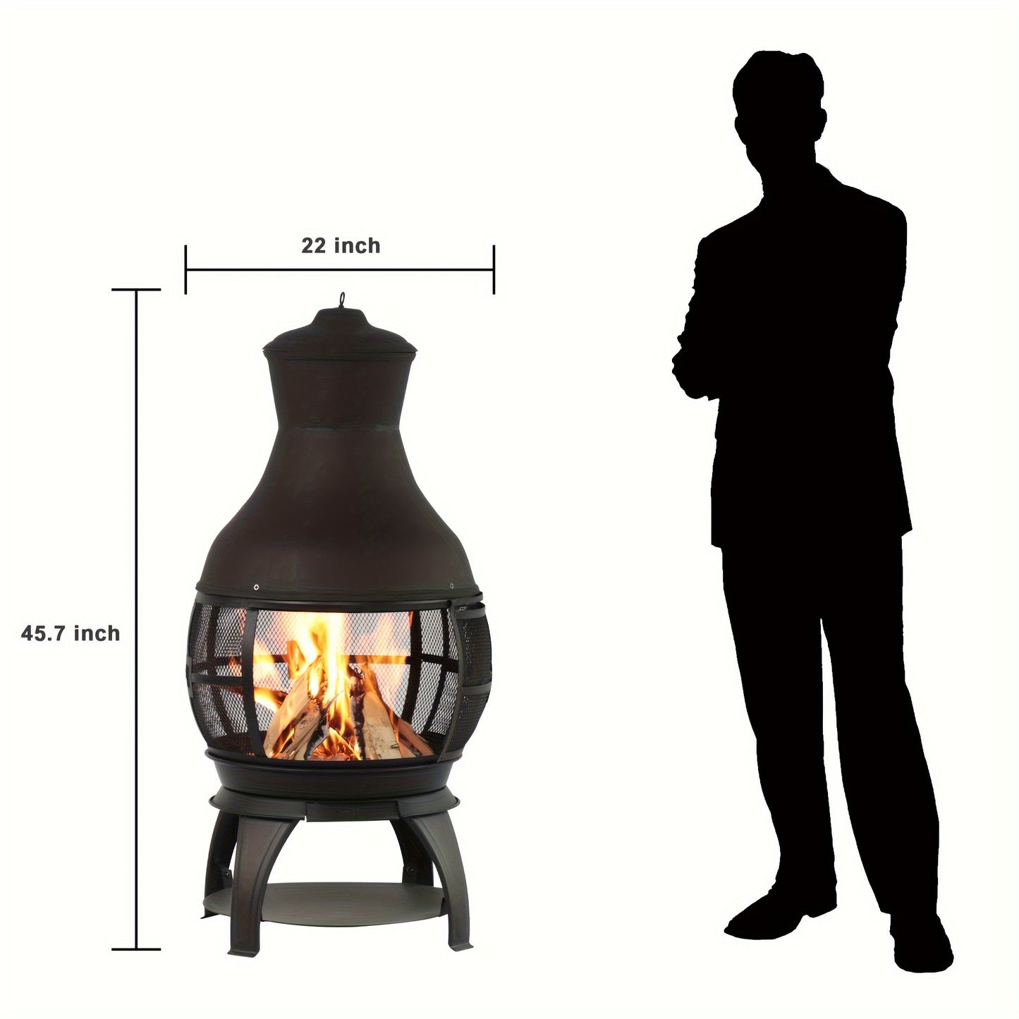 BALI OUTDOORS Wood Burning Fire Pits Chimenea Outdoor Fireplace Wooden Firepit, Brown-Black