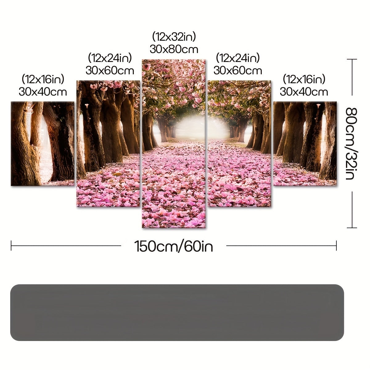 2D Flat, [2D FLAT] 5pcs Frame Cherry Blossom Grove Canvas Poster, Five Panel Scene Art, Modular Picture, Print Painting, Modern Art, Ideal Decor for Bedroom Living Room Kitchen Dorm, Wall Decoration, Gift for Family Friends,