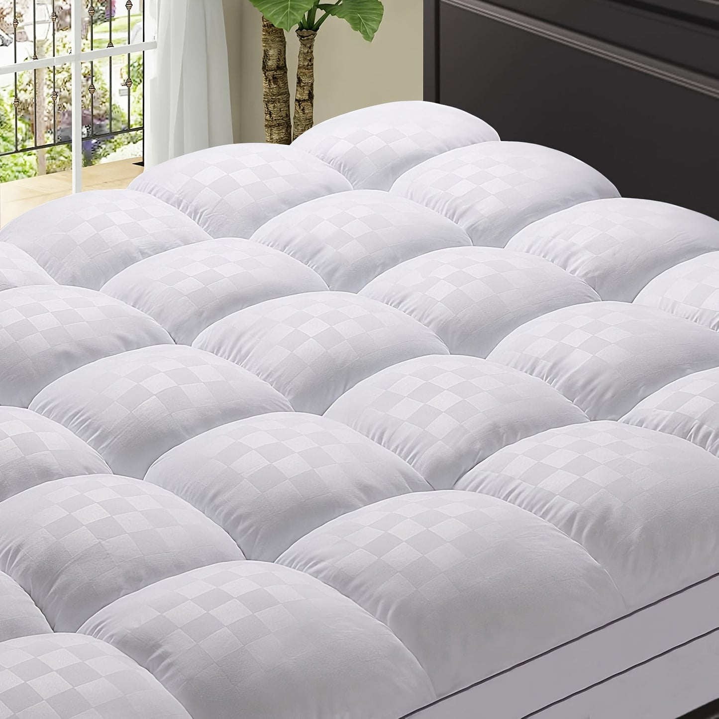 Extra Thick Mattress Pad Cover for Deep Sleep, Mattress Topper with 100%cotton,3D+7D Snow Down Alternative Fill Overfilled Plush Pillow Top Mattress with 8-21 Inch Deep Pocket-White