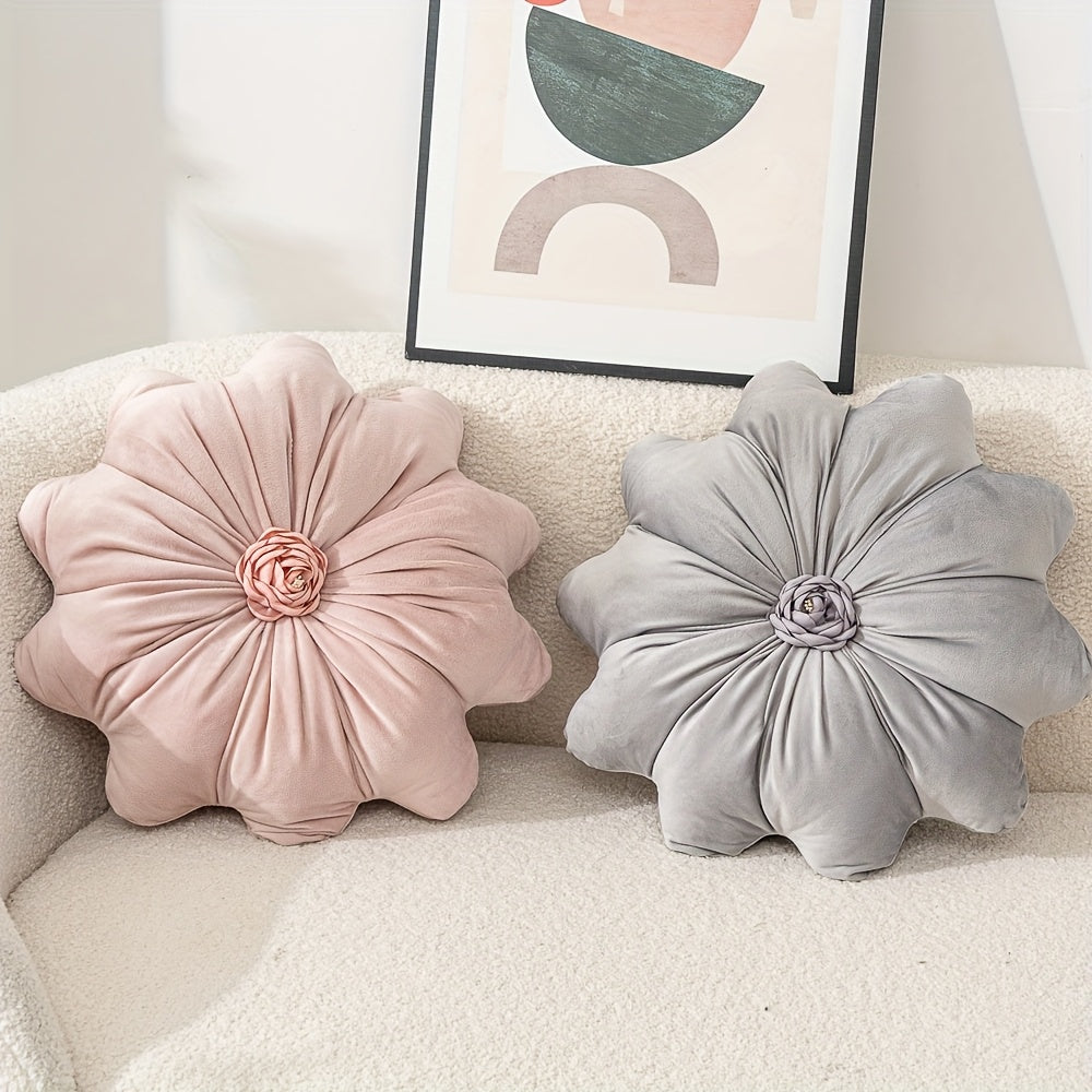 Luxurious Velvet Flower-Shaped Throw Pillow with Pillow Core - Elegant Round Cushion for Sofa, Bed, Living Room Decor, Christmas Home Decoration, Hand Wash Only, Perfect Gift for Family