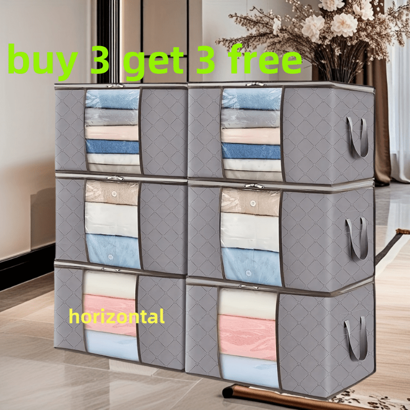 [Buy 3 Get 3 Free, Storage Bags] 6-Pack Extra Large Gallon Storage Bags with Heavy-Duty Handles | Durable Nylon Foldable Organizers for Clothes, Blankets, Bedding, Pillows & Toys, Space-Saving Grey Storage Solutions for Home,