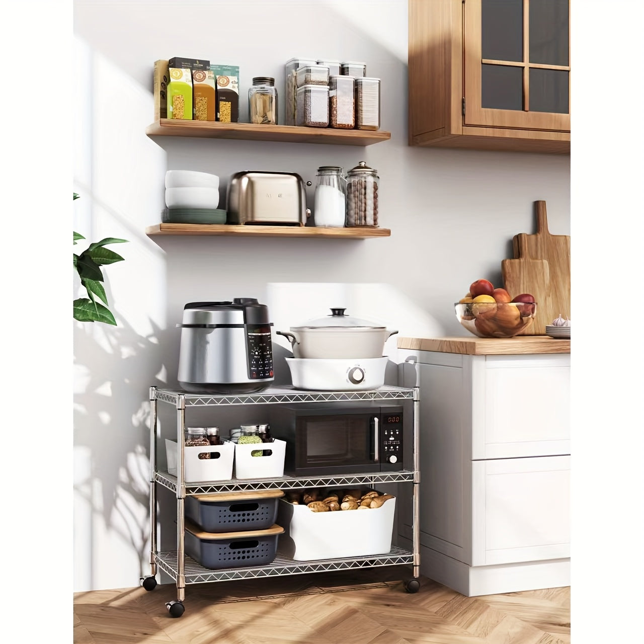 HealSmart 3-Tier Heavy Duty Storage Shelves 750Lb Capacity, 24.02" D X 13.78" W X 30" H Shelving Unit for Pantry, Garage, Laundry And Kitchen, Chrome, Standing Shelf