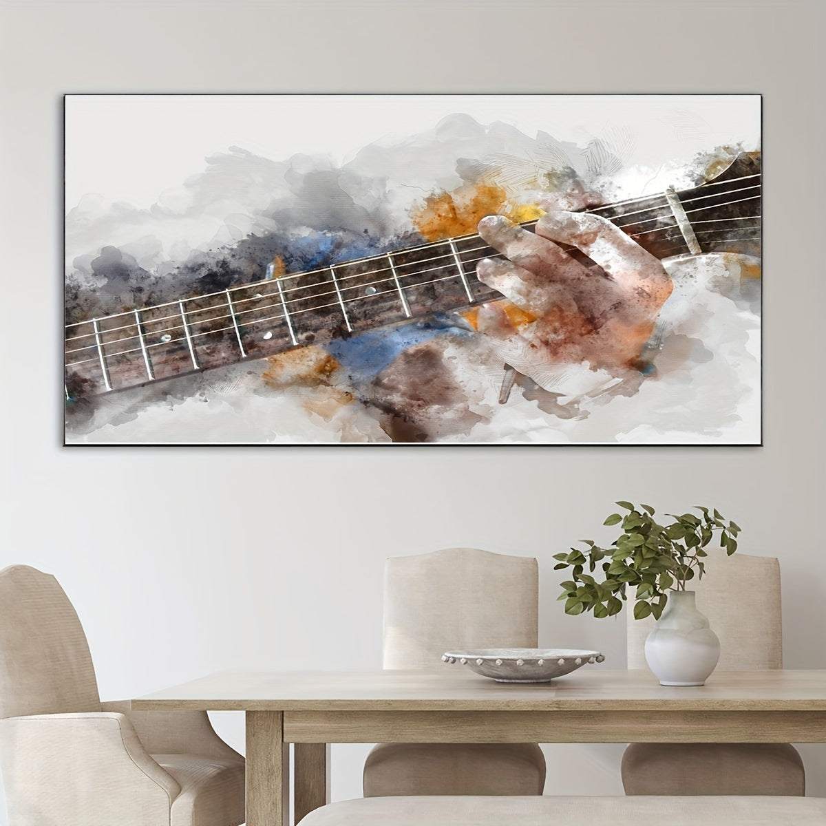 1pc Art Deco Modern Guitar Canvas Art Print, Musical Theme, Ink Medium, Frameless Poster, Transverse Orientation, with Indoor & Outdoor Wall Hanging Decor for Living Room, Bedroom, Home Office, Bathroom, Kitchen, Music Lovers