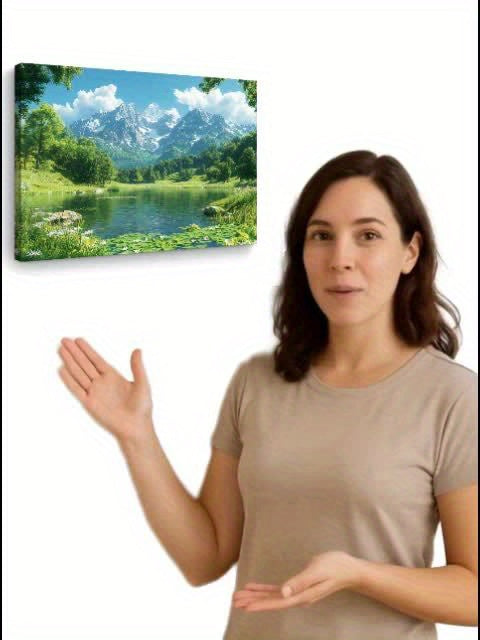 Room Decor 1pc Scenic Mountain Lake Canvas Wall Art, Wooden Framed Nature Landscape Print, 11.8x15.7 inches, Bachelor Party Decor, Woven Wall Hanging for Living Room, Bedroom, Office, Unique Christmas Gift Idea