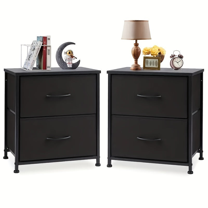 OLIXIS Set Of 2 Nightstand With 2 Storage Drawers, 20" Height Small Furniture End Table, Wooden Top Fabric Cabinet Night Stand Mini Dresser, Office Storage Cabinet, Suitable For Office