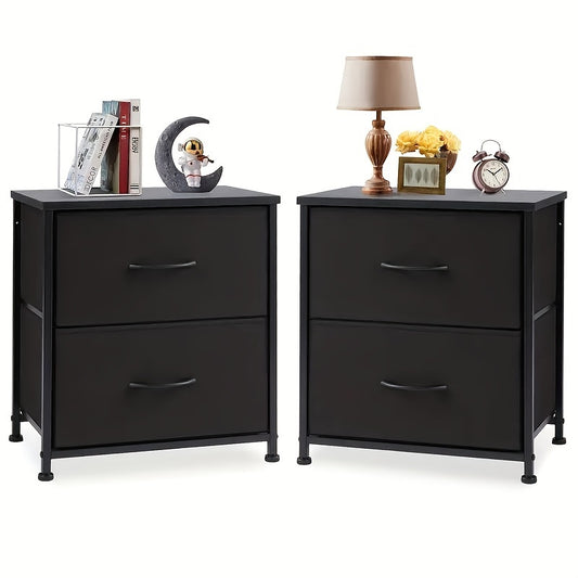 OLIXIS Set Of 2 Nightstand With 2 Storage Drawers, 20" Height Small Furniture End Table, Wooden Top Fabric Cabinet Night Stand Mini Dresser, Office Storage Cabinet, Suitable For Office