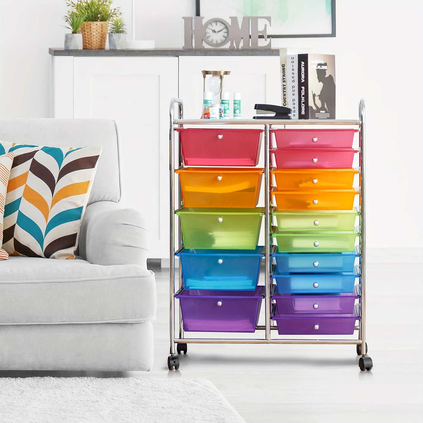 Costway 15 Drawer Rolling Storage Cart Tools Scrapbook Paper Office School Organizer