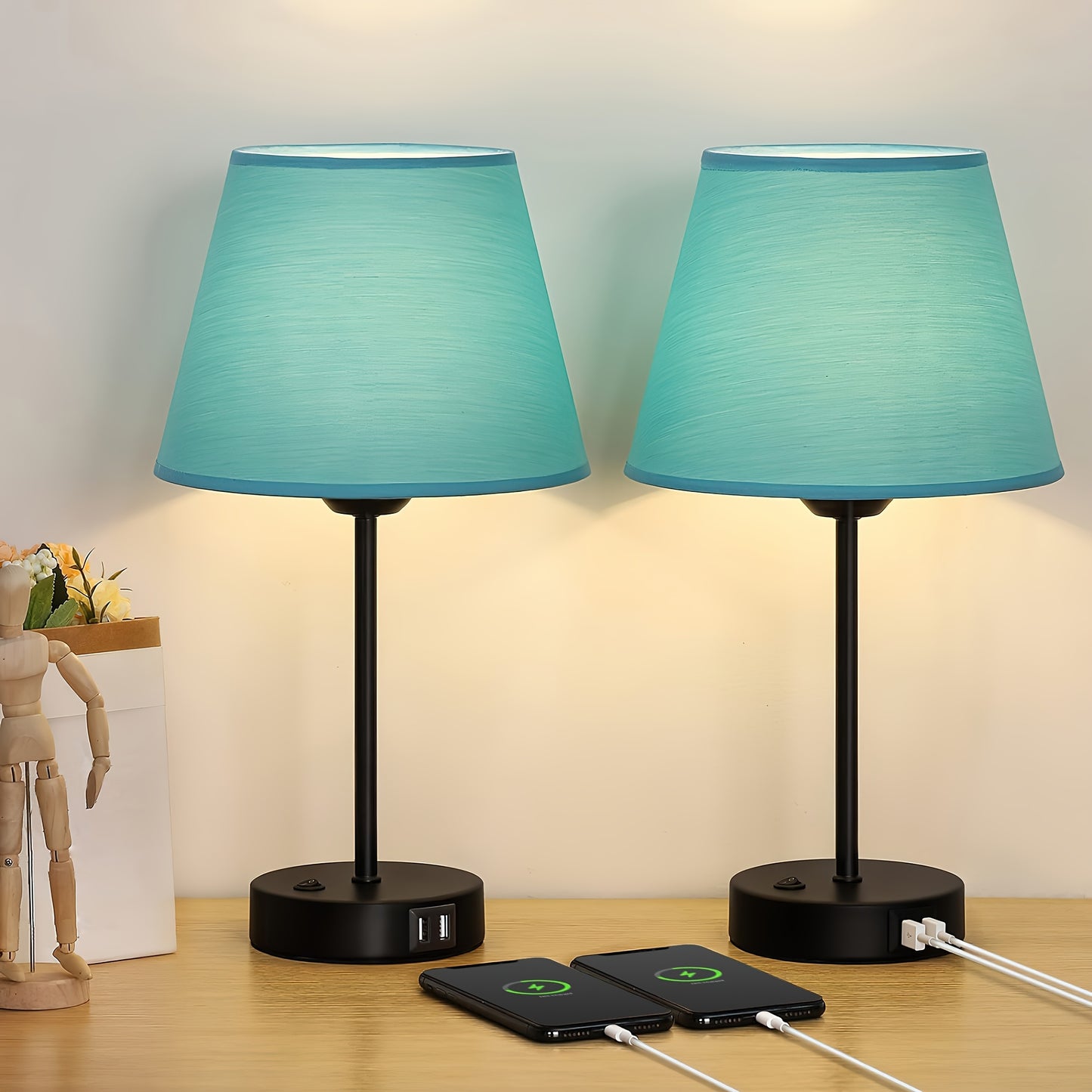 Table Lamps Set Of 2 with Dual USB Charging Ports, Modern Bedside Lamps Perfect for Bedroom, Living Room, Study Room