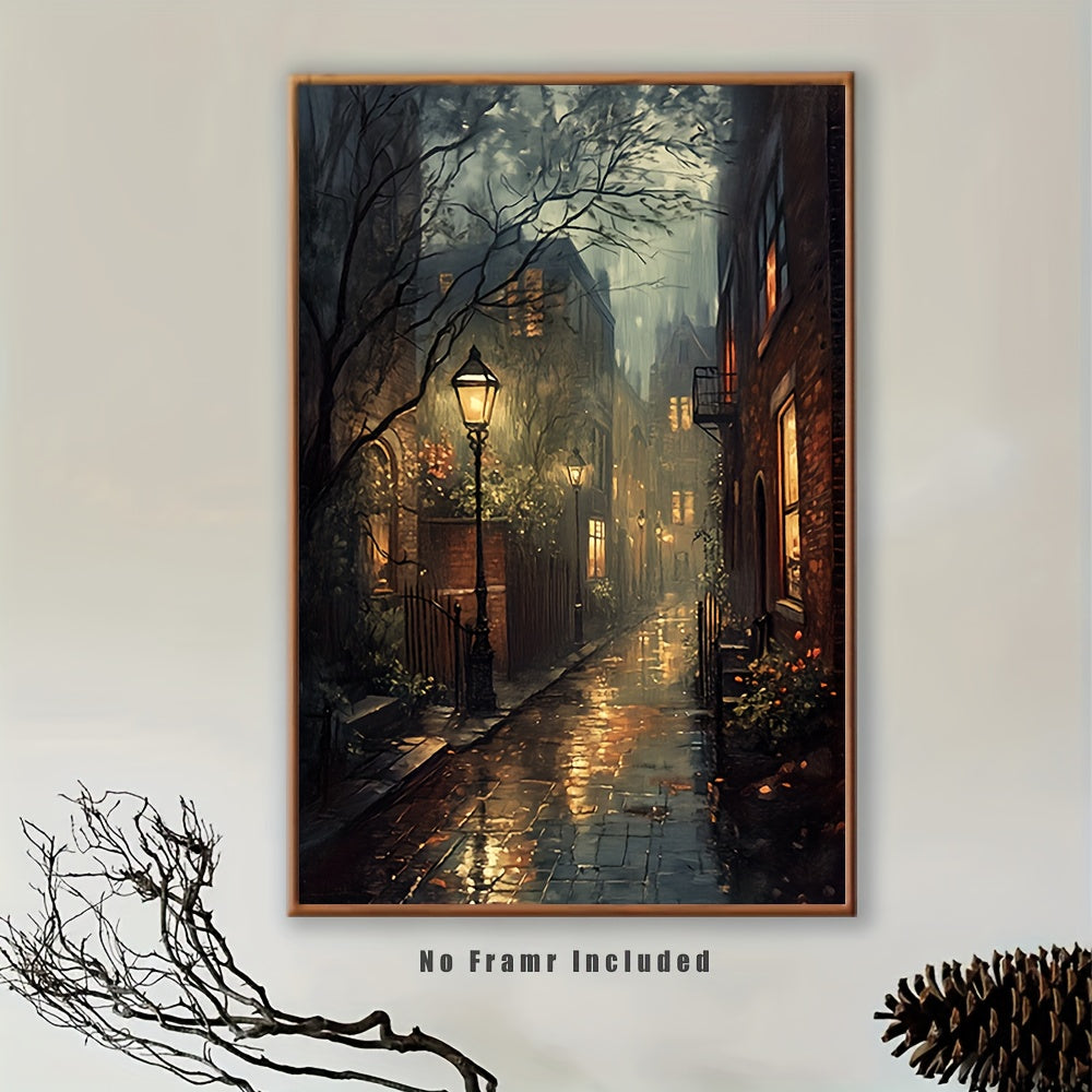 1pc Art Deco Classic Modern Unframed Canvas Wall Art - 15.7x23.6 inch Vertical Street Cityscape Poster for Living Room, Bedroom, Office, Cafe, Bar, Dorm Decor - Indoor Seasonal Art Print for Spring & Summer